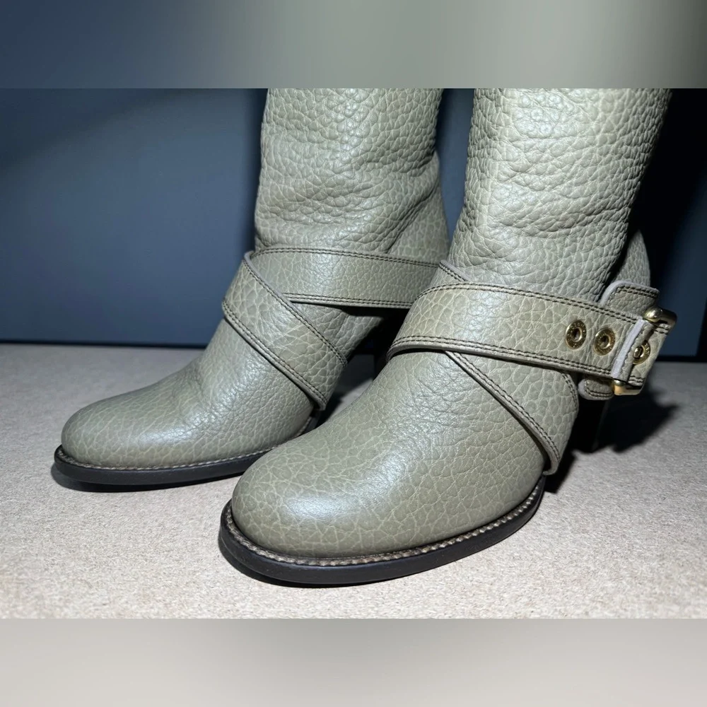 Authentic Women's Dolce & Gabanna‎ Over Knee Leather Khaki Boots Size 37 (US 7)